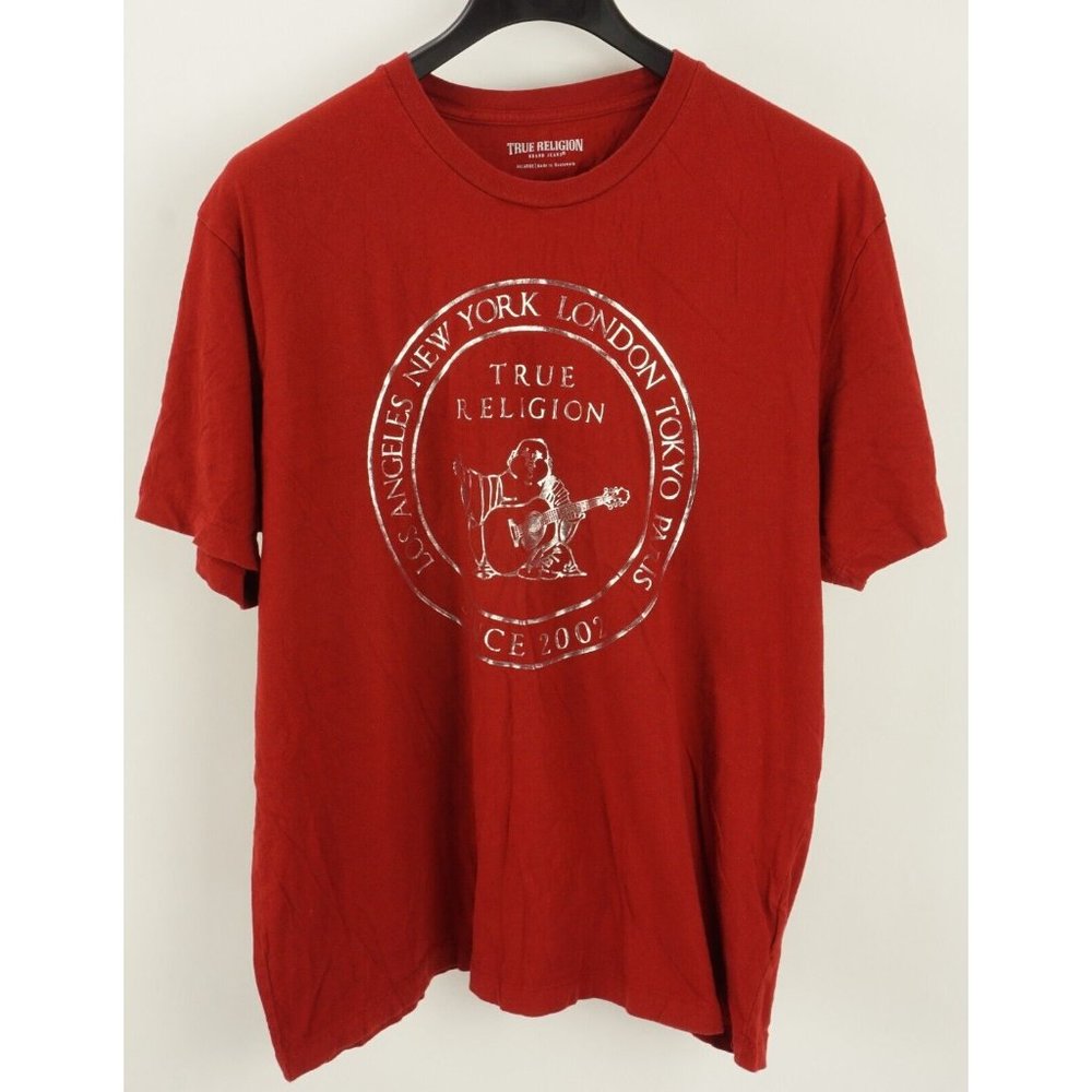 True Religion Men's 3XL Slim Short Sleeve Red Cotton Buddha Logo Crew T-Shirt